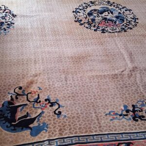Antique Chinese Rug, Hand-Knotted Wool, Chinese Decorative Tradition - detail view 2