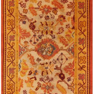 Antique Donegal Arts & Crafts Carpet 4'6"×11'9" Ivory Floral, Yellow Border, Circa 1930, Ireland