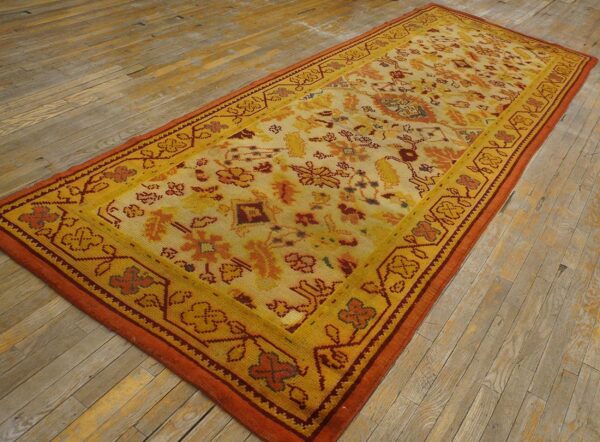 Antique donegal arts & crafts carpet 4'6"×11'9" ivory floral, yellow border, circa 1930, ireland 2 Antique donegal arts & crafts carpet 4'6"×11'9" ivory floral, yellow border, circa 1930, ireland - detail view 1