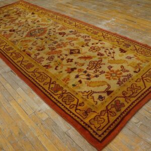 Antique Donegal Arts & Crafts Carpet 4'6"×11'9" Ivory Floral, Yellow Border, Circa 1930, Ireland - detail view 2
