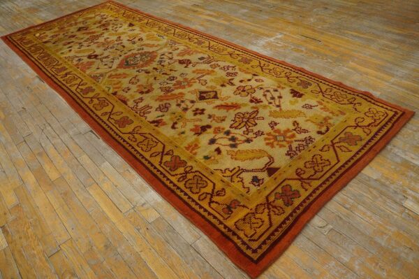 Antique donegal arts & crafts carpet 4'6"×11'9" ivory floral, yellow border, circa 1930, ireland 3 Antique donegal arts & crafts carpet 4'6"×11'9" ivory floral, yellow border, circa 1930, ireland - detail view 2