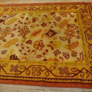 Antique Donegal Arts & Crafts Carpet 4'6"×11'9" Ivory Floral, Yellow Border, Circa 1930, Ireland - detail view 4