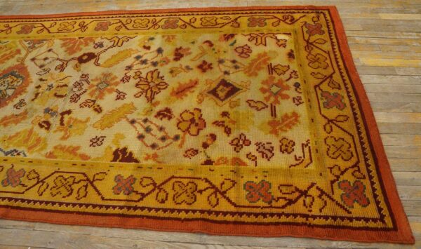 Antique donegal arts & crafts carpet 4'6"×11'9" ivory floral, yellow border, circa 1930, ireland 5 Antique donegal arts & crafts carpet 4'6"×11'9" ivory floral, yellow border, circa 1930, ireland - detail view 4