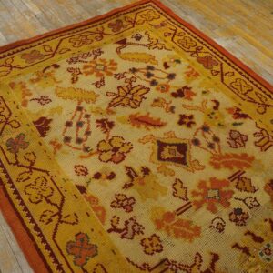 Antique Donegal Arts & Crafts Carpet 4'6"×11'9" Ivory Floral, Yellow Border, Circa 1930, Ireland - detail view 5