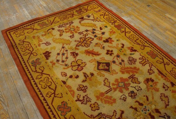 Antique donegal arts & crafts carpet 4'6"×11'9" ivory floral, yellow border, circa 1930, ireland 6 Antique donegal arts & crafts carpet 4'6"×11'9" ivory floral, yellow border, circa 1930, ireland - detail view 5