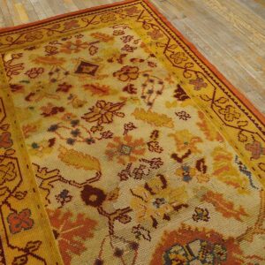 Antique Donegal Arts & Crafts Carpet 4'6"×11'9" Ivory Floral, Yellow Border, Circa 1930, Ireland - detail view 6