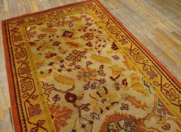 Antique donegal arts & crafts carpet 4'6"×11'9" ivory floral, yellow border, circa 1930, ireland 7 Antique donegal arts & crafts carpet 4'6"×11'9" ivory floral, yellow border, circa 1930, ireland - detail view 6