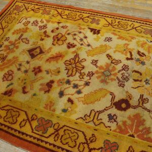 Antique Donegal Arts & Crafts Carpet 4'6"×11'9" Ivory Floral, Yellow Border, Circa 1930, Ireland - detail view 7