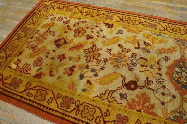 Antique donegal arts & crafts carpet 4'6"×11'9" ivory floral, yellow border, circa 1930, ireland 8 Antique donegal arts & crafts carpet 4'6"×11'9" ivory floral, yellow border, circa 1930, ireland - detail view 7