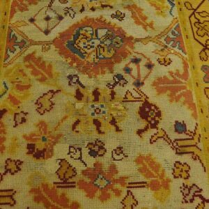 Antique Donegal Arts & Crafts Carpet 4'6"×11'9" Ivory Floral, Yellow Border, Circa 1930, Ireland - detail view 8
