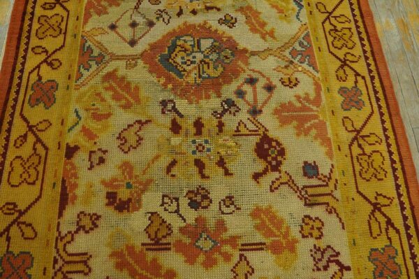 Antique donegal arts & crafts carpet 4'6"×11'9" ivory floral, yellow border, circa 1930, ireland 9 Antique donegal arts & crafts carpet 4'6"×11'9" ivory floral, yellow border, circa 1930, ireland - detail view 8