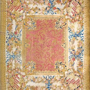 Antique English Armorial Axminster Carpet 14'4"Ã—16'2" Camel Field, Ivory Ribbon Garland Border, Late Regency, Circa 1820 - detail view 1