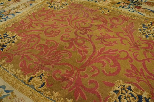 Antique english armorial axminster carpet 14'4"ã—16'2" camel field, ivory ribbon garland border, late regency, circa 1820 - detail view 2