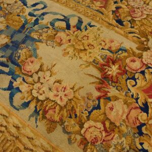 Antique English Armorial Axminster Carpet 14'4"Ã—16'2" Camel Field, Ivory Ribbon Garland Border, Late Regency, Circa 1820 - detail view 3