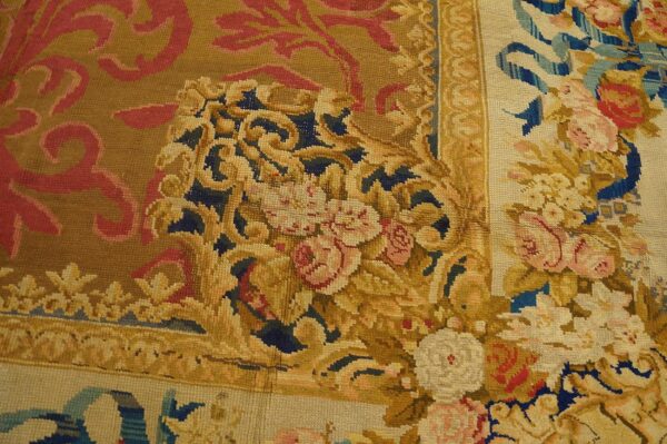 Antique english armorial axminster carpet 14'4"ã—16'2" camel field, ivory ribbon garland border, late regency, circa 1820 - detail view 4