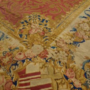 Antique English Armorial Axminster Carpet 14'4"Ã—16'2" Camel Field, Ivory Ribbon Garland Border, Late Regency, Circa 1820 - detail view 6