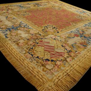 Antique English Armorial Axminster Carpet 14'4"Ã—16'2" Camel Field, Ivory Ribbon Garland Border, Late Regency, Circa 1820 - detail view 7
