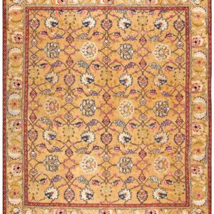 Antique English Axminster Carpet 12'×14' Camel & Ivory, Mughal-Inspired Design, Mid-18th Century, Circa 1750
