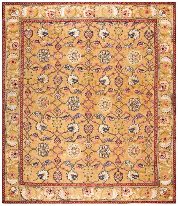 Antique english axminster carpet 12'×14' camel & ivory, mughal-inspired design, mid-18th century, circa 1750 1 Antique english axminster carpet 12'×14' camel & ivory, mughal-inspired design, mid-18th century, circa 1750