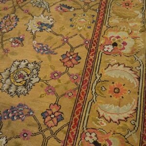 Antique English Axminster Carpet 12'×14' Camel & Ivory, Mughal-Inspired Design, Mid-18th Century, Circa 1750 - detail view 3