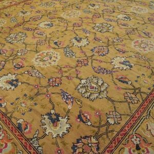 Antique English Axminster Carpet 12'×14' Camel & Ivory, Mughal-Inspired Design, Mid-18th Century, Circa 1750 - detail view 5