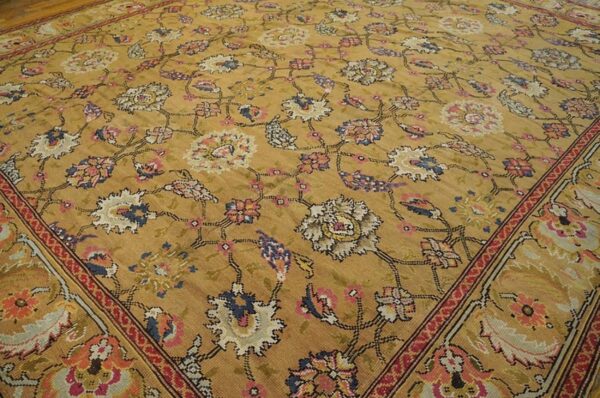 Antique english axminster carpet 12'×14' camel & ivory, mughal-inspired design, mid-18th century, circa 1750 6 Antique english axminster carpet 12'×14' camel & ivory, mughal-inspired design, mid-18th century, circa 1750 - detail view 5
