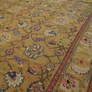 Antique English Axminster Carpet 12'×14' Camel & Ivory, Mughal-Inspired Design, Mid-18th Century, Circa 1750 - detail view 6