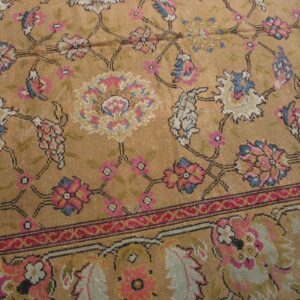 Antique English Axminster Carpet 12'×14' Camel & Ivory, Mughal-Inspired Design, Mid-18th Century, Circa 1750 - detail view 7