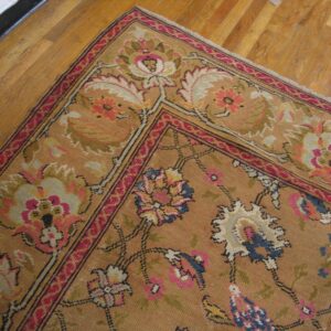 Antique English Axminster Carpet 12'×14' Camel & Ivory, Mughal-Inspired Design, Mid-18th Century, Circa 1750 - detail view 8