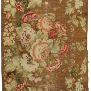 Antique English Axminster Rug 4'×8'8" Camel/Brown Floral, Hand-Knotted Wool, Mid 18th Century, Circa 1750