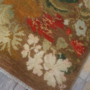 Antique English Axminster Rug 4'×8'8" Camel/Brown Floral, Hand-Knotted Wool, Mid 18th Century, Circa 1750 - detail view 9
