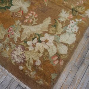 Antique English Axminster Rug 4'×8'8" Camel/Brown Floral, Hand-Knotted Wool, Mid 18th Century, Circa 1750 - detail view 10