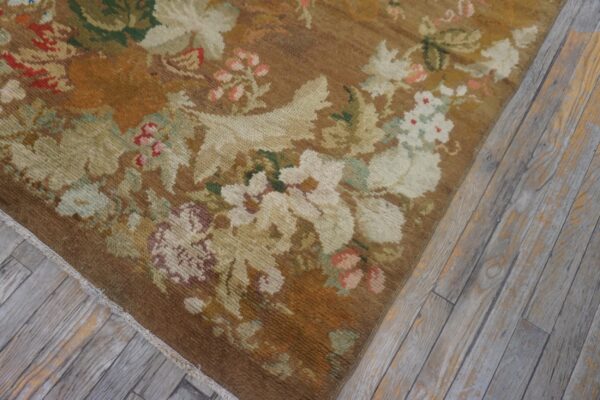 Antique english axminster rug 4'×8'8" camel/brown floral, hand-knotted wool, mid 18th century, circa 1750 - detail view 10