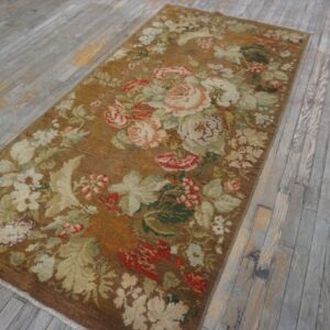 Antique English Axminster Rug 4'×8'8" Camel/Brown Floral, Hand-Knotted Wool, Mid 18th Century, Circa 1750 - detail view 1