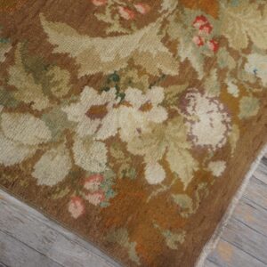 Antique English Axminster Rug 4'×8'8" Camel/Brown Floral, Hand-Knotted Wool, Mid 18th Century, Circa 1750 - detail view 3
