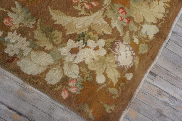 Antique english axminster rug 4'×8'8" camel/brown floral, hand-knotted wool, mid 18th century, circa 1750 - detail view 3