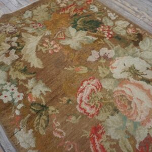 Antique English Axminster Rug 4'×8'8" Camel/Brown Floral, Hand-Knotted Wool, Mid 18th Century, Circa 1750 - detail view 4