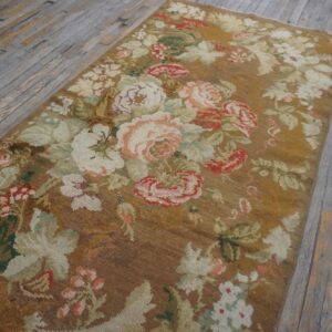 Antique English Axminster Rug 4'×8'8" Camel/Brown Floral, Hand-Knotted Wool, Mid 18th Century, Circa 1750 - detail view 5