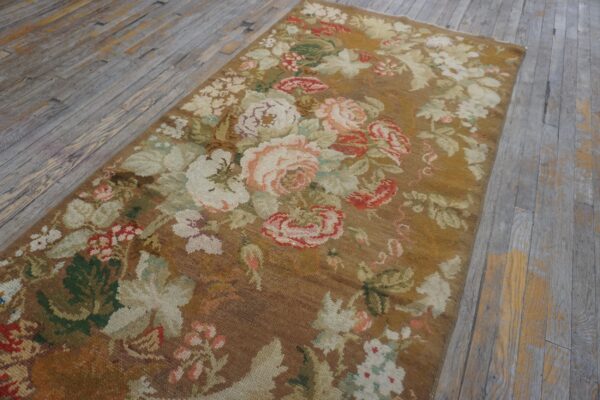 Antique english axminster rug 4'×8'8" camel/brown floral, hand-knotted wool, mid 18th century, circa 1750 - detail view 5