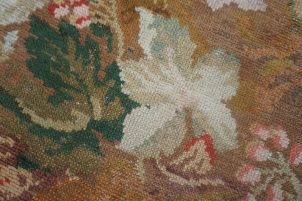 Antique english axminster rug 4'×8'8" camel/brown floral, hand-knotted wool, mid 18th century, circa 1750 - detail view 6