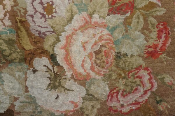 Antique english axminster rug 4'×8'8" camel/brown floral, hand-knotted wool, mid 18th century, circa 1750 - detail view 7