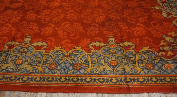 Antique english edwardian axminster carpet 13'8"×14' red floral, sky blue border, circa 1900 6 Antique english edwardian axminster carpet 13'8"×14' red floral, sky blue border, circa 1900 - detail view 5