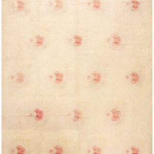 Antique English Needlepoint Carpet 8'2"×10'3" Ivory Four-Star Design, Circa 1920