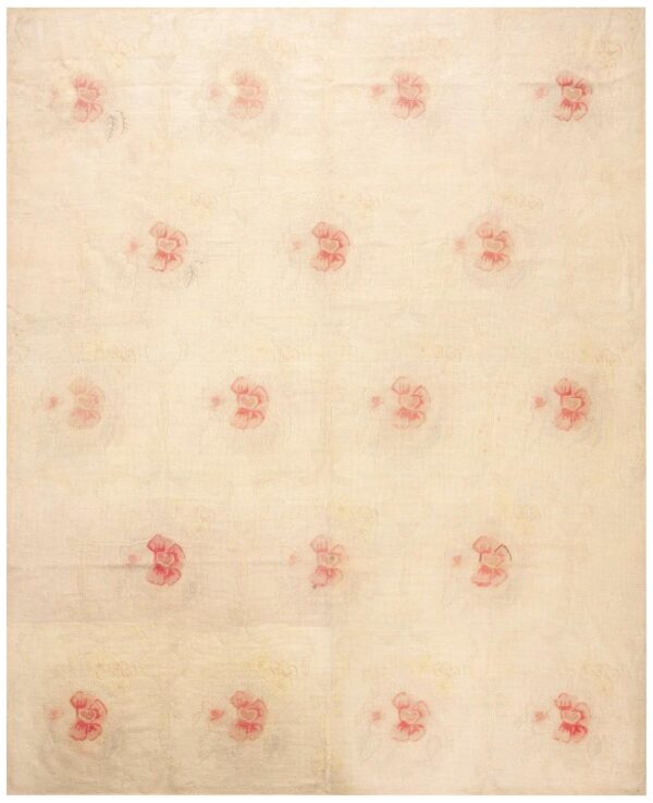 Antique english needlepoint carpet 8'2"×10'3" ivory four-star design, circa 1920