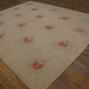 Antique English Needlepoint Carpet 8'2"×10'3" Ivory Four-Star Design, Circa 1920 - detail view 1