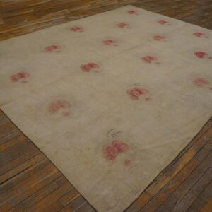 Antique English Needlepoint Carpet 8'2"×10'3" Ivory Four-Star Design, Circa 1920 - detail view 2