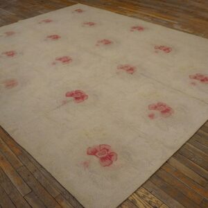 Antique English Needlepoint Carpet 8'2"×10'3" Ivory Four-Star Design, Circa 1920 - detail view 3