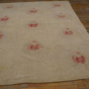 Antique English Needlepoint Carpet 8'2"×10'3" Ivory Four-Star Design, Circa 1920 - detail view 4