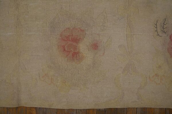 Antique english needlepoint carpet 8'2"×10'3" ivory four-star design, circa 1920 - detail view 5