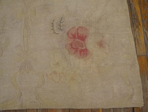 Antique english needlepoint carpet 8'2"×10'3" ivory four-star design, circa 1920 - detail view 6
